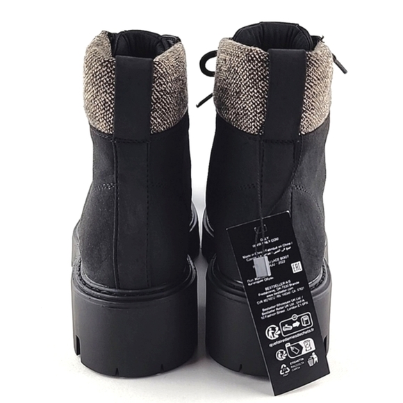 NWT ONLY Betty Women's Black Lace-Up Faux Leather Ankle Boots Chunky Sole Sz 38 - Picture 4 of 12